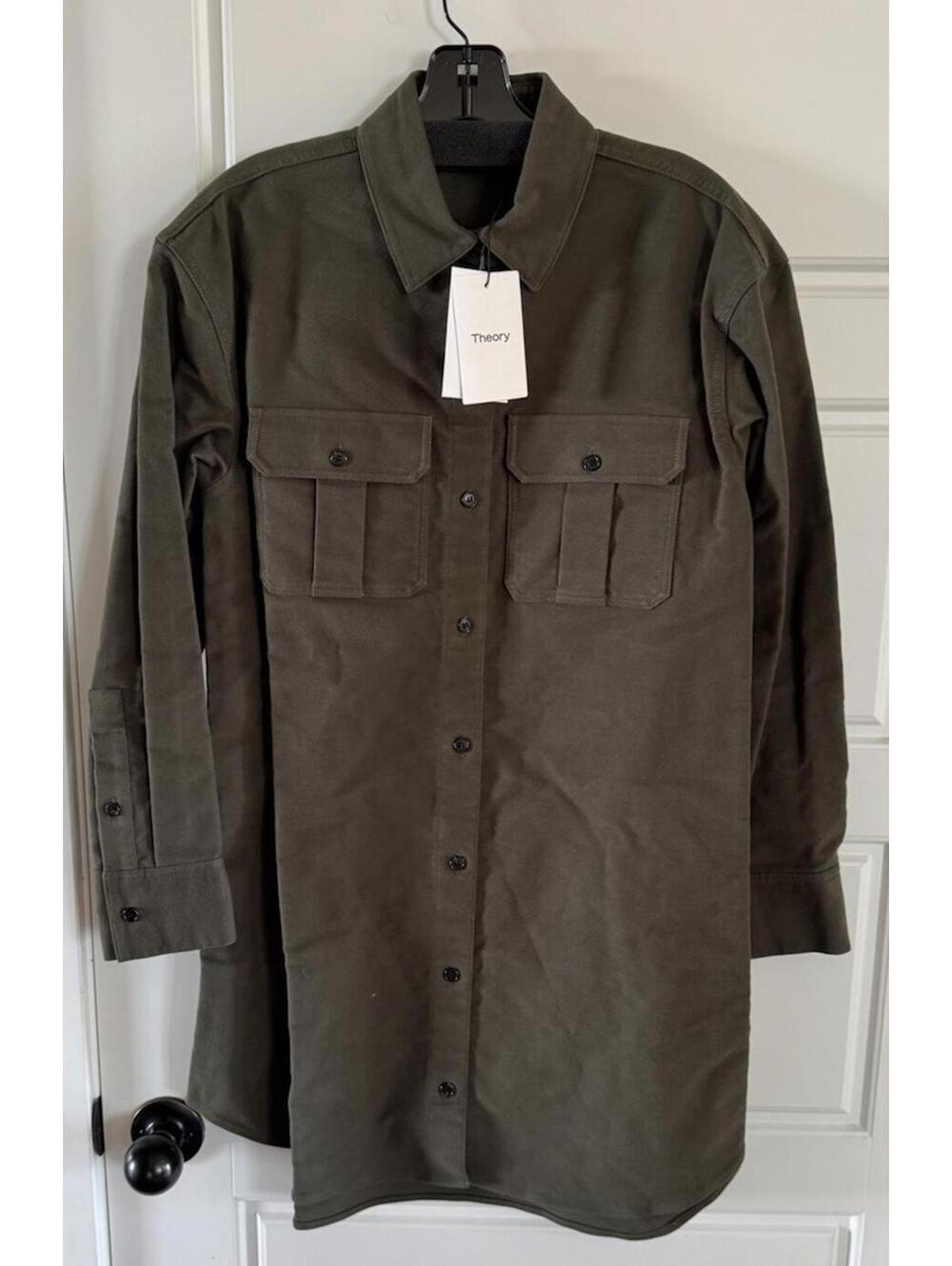Theory Military Hunter Green Twill Oversized Mini Shirtdress Sz S NWT $395
